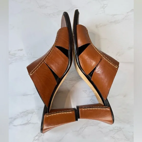 Cole Haan Brown Leather Square Toe Block Heel Sandals Size 7B - Picture 5 of 8